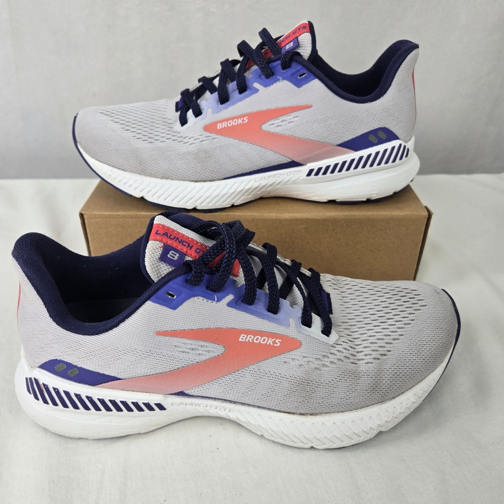Brooks Launch GTS 8 Womens Running Shoes Grey Purple Coral 1203461B520 Size 7